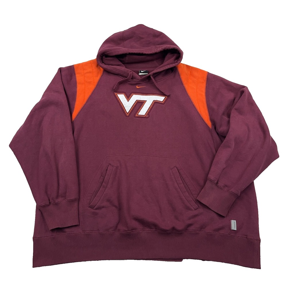 Vintage Virginia Tech Hokies Hoodie Men XXL Sweatshirt Nike Center Swoosh Y2K